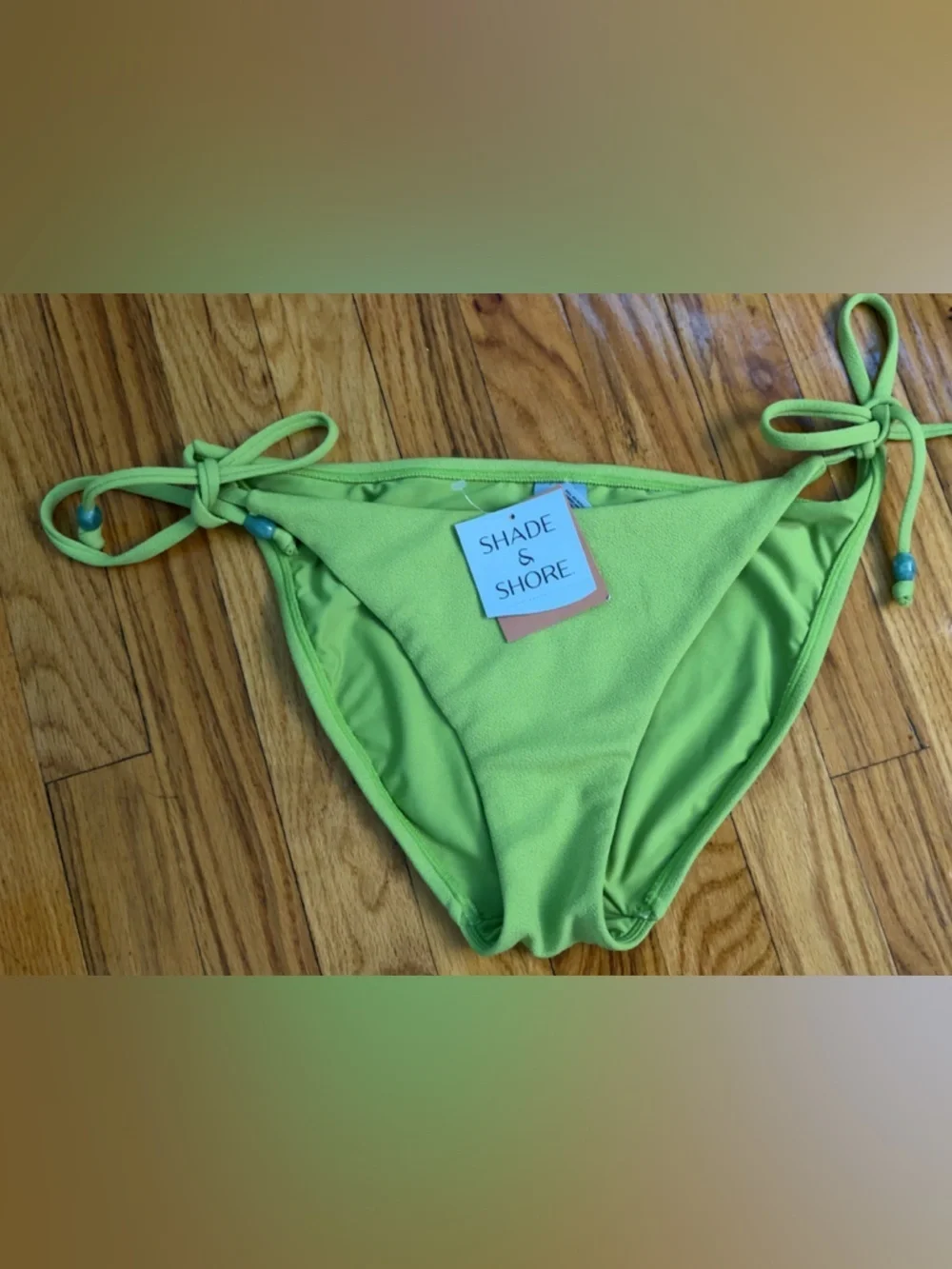 Shade & Shore Green Tie-Side Bikini Bottom w/ Pearl Detail NWT Size L (12-14)